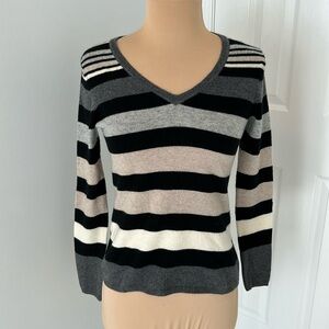 Lord & Taylor Cashmere Striped V Neck Sweater